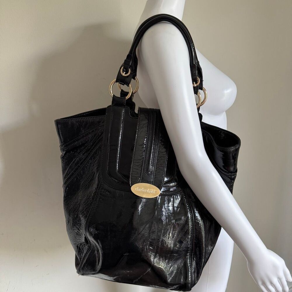Vintage Charles David Patent Leather Large Shoulder Tote Bag